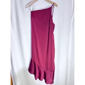Lulu's Burgundy Dark Red One Shoulder Asymmetrical Ruffle Hem Dress